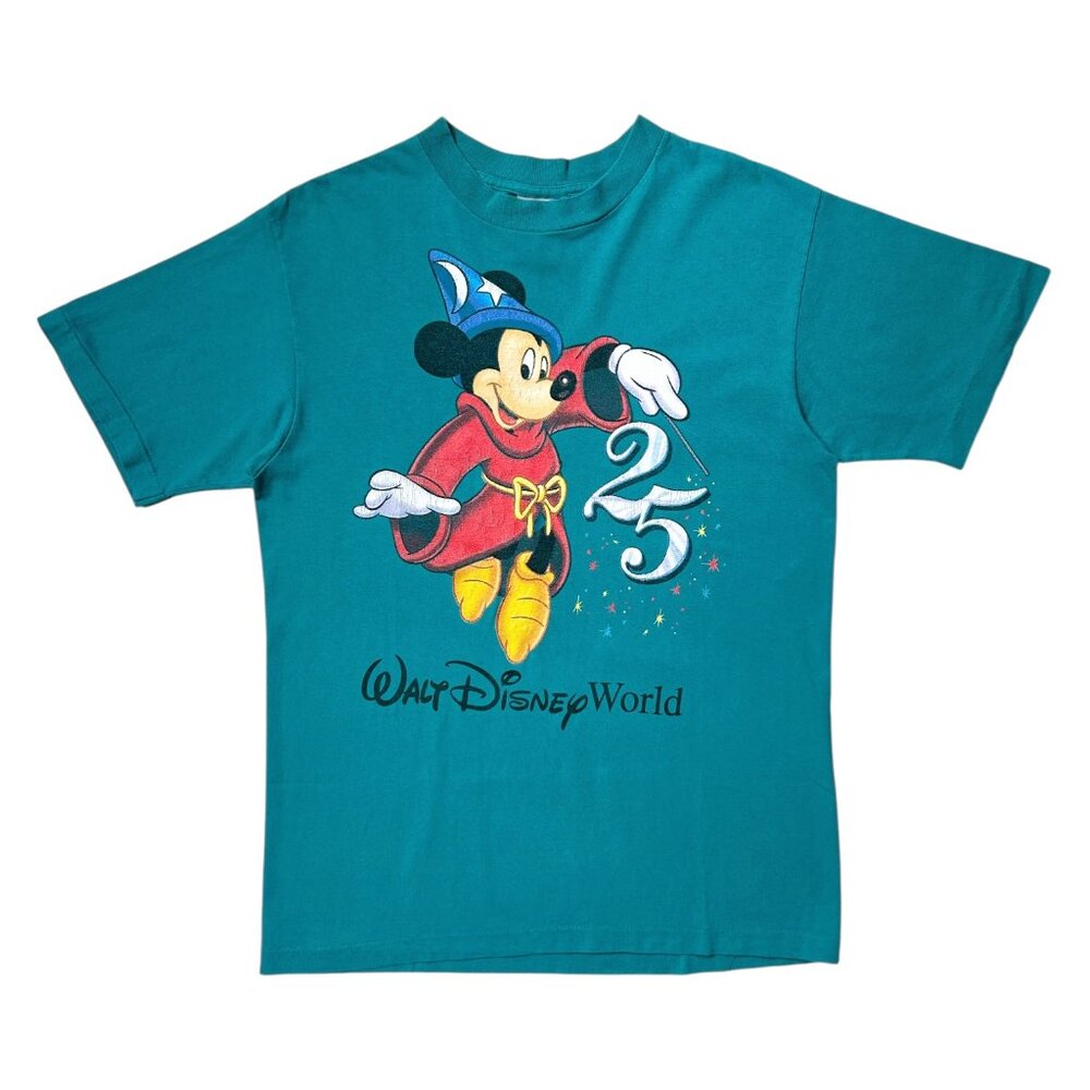90s Vintage Walt Disney World 25th Anniversary T-shirt Mickey Mouse Sorcerer.
